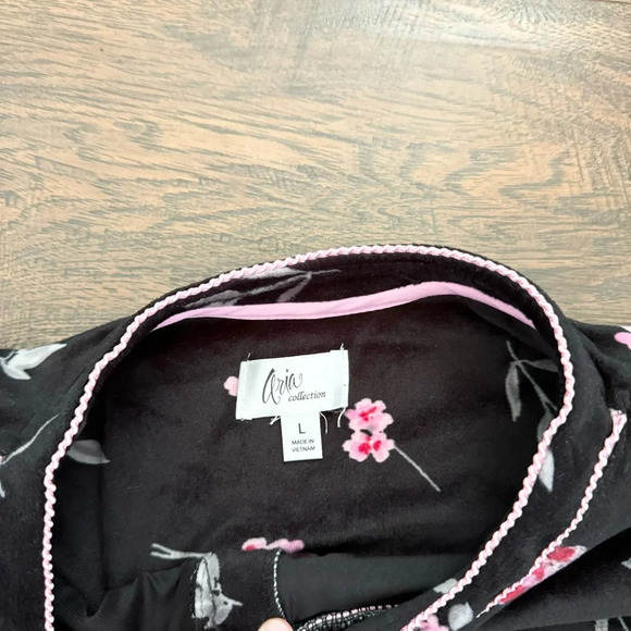 Aria Collections Floral Fleece Long Sleeve Black Buttoned Sleep Gown Womens L - Picture 5 of 6